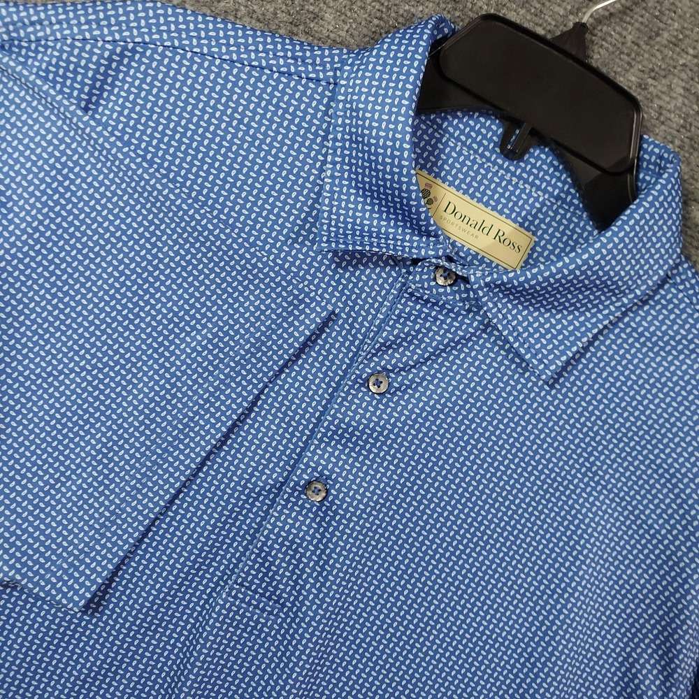 Donald Ross Polo Shirt Mens Extra Large Blue Micro Print Golf Muncie Patch‎ Knit